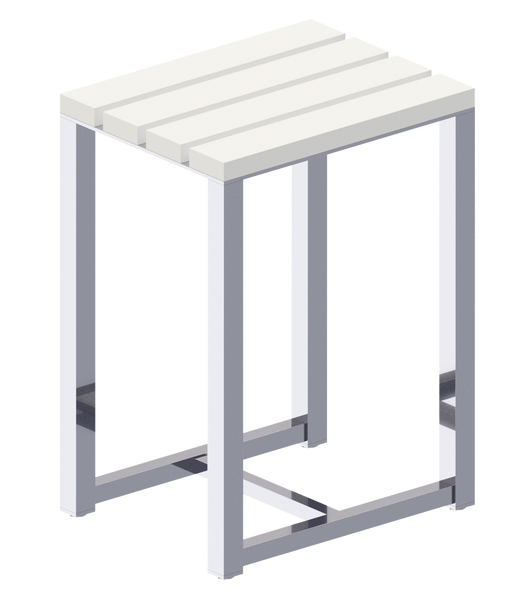 Taboret łazienkowy Pombo Tetris Plus srebrny z białym drewnianym siedziskiem