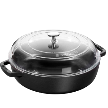 Patelnia żeliwna z dwoma uchwytami i pokrywą Staub 24 cm black