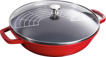 Wok żeliwny z pokrywką Staub - 30 cm, Czerwony