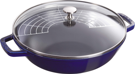 Wok żeliwny z pokrywką Staub - 30 cm, Niebieski