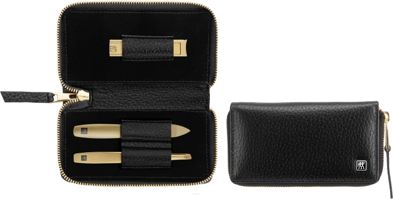 Zestaw do manicure Zwilling Twinox Gold Edition – czarne, skórzane etui, 3 elementy - Czarny