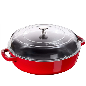 Patelnia żeliwna z dwoma uchwytami i pokrywą Staub 24 cm cherry red